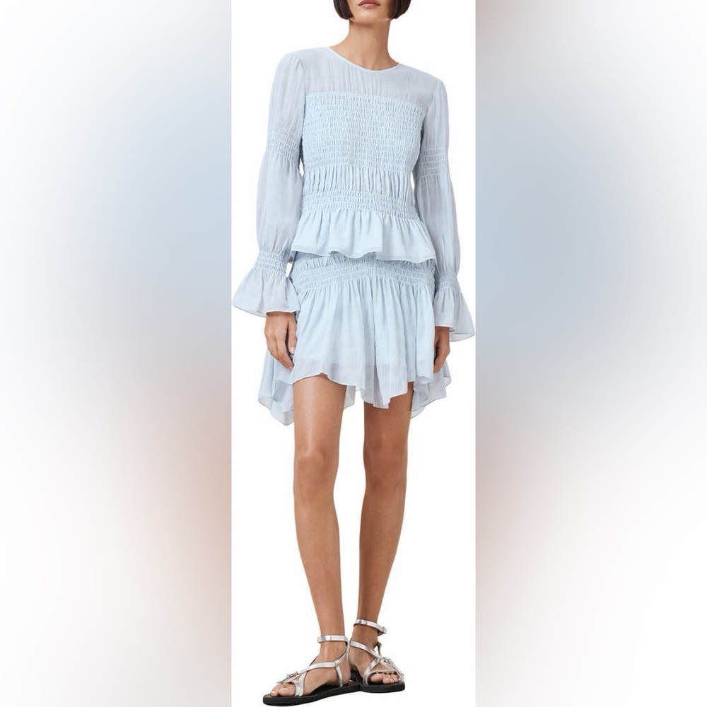 All Saints Light Blue Smocked Peplum Blouse - Picture 2 of 8